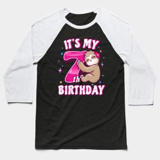 Its My 7th Birthday Girls Sloth Baseball T-Shirt